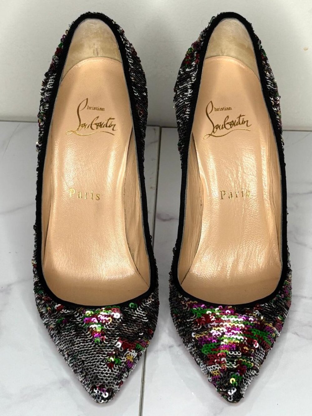 Christian Louboutin Pigalle Follies Multicolor/Silver Sequin 100mm Heels Pump 36 - Picture 4 of 12